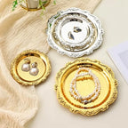 2PCS Round Decorative Metal Coffee Table Trays, Gold, 9.8 inch in Gold, alternate view 6