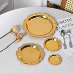 2PCS Round Decorative Metal Coffee Table Trays, Gold, 9.8 inch in Gold, alternate view 7