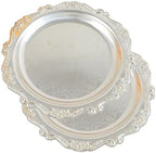 2PCS Round Decorative Metal Coffee Table Trays, Silver, 5.9 inch in Silver