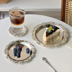 2PCS Round Decorative Metal Coffee Table Trays, Silver, 5.9 inch in Silver, alternate view 4