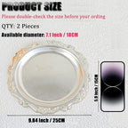 2PCS Round Decorative Metal Coffee Table Trays, Silver, 9.8 inch in 9.8 inch in Silver, alternate view 3