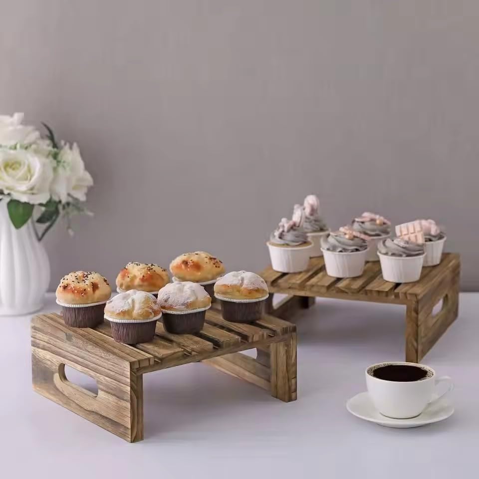 2PCS Rustic Wood Cupcake Display Riser Stand For Dessert Cupcake Buffet Cake Wedding Birthday Food Display Riser, alternate