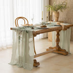 2Pcs Sage Green Cheesecloth Table Runner 120 Inches for Party Home Decor, alternate view 2