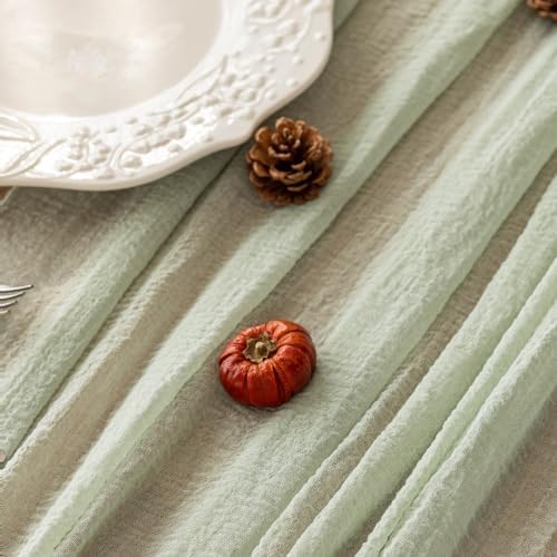 2Pcs Sage Green Cheesecloth Table Runner 120 Inches for Party Home Decor, alternate view 4