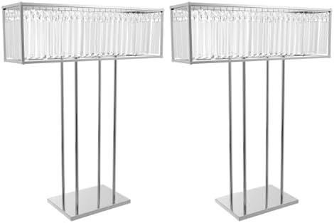 2PCS Silver Centerpieces Crystal Flower Vases, 35in Tall Flower Vase with Hanging Crystals, Square Flower Stand, alternate