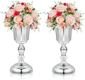 2PCS Silver Metal Flower Trumpet Stripe Vases Crystal Table Centerpieces Artificial Flower Arrangements for