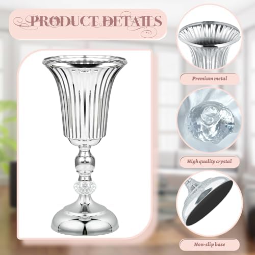 2PCS Silver Metal Flower Trumpet Stripe Vases Crystal Table Centerpieces Artificial Flower Arrangements for, alternate view 4
