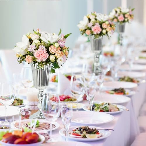 2PCS Silver Metal Flower Trumpet Stripe Vases Crystal Table Centerpieces Artificial Flower Arrangements for, alternate view 5