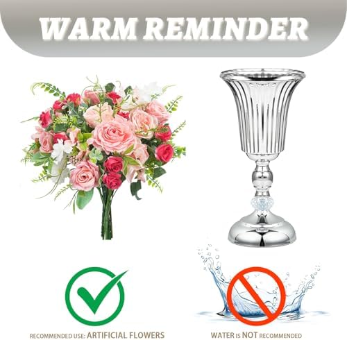 2PCS Silver Metal Flower Trumpet Stripe Vases Crystal Table Centerpieces Artificial Flower Arrangements for, alternate view 6