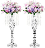 2pcs Silver Metal Flower Vases Crystal Flower Stand Wedding Centerpieces for Tables Party Dinner Event