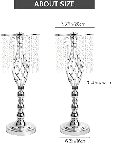 2pcs Silver Metal Flower Vases Crystal Flower Stand Wedding Centerpieces for Tables Party Dinner Event, alternate view 3