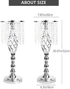 2pcs Silver Metal Flower Vases Crystal Flower Stand Wedding Centerpieces for Tables Party Dinner Event, alternate view 3