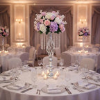 2pcs Silver Metal Flower Vases Crystal Flower Stand Wedding Centerpieces for Tables Party Dinner Event, alternate view 4