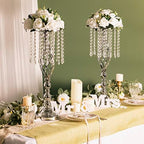 2pcs Silver Metal Flower Vases Crystal Flower Stand Wedding Centerpieces for Tables Party Dinner Event, alternate view 5
