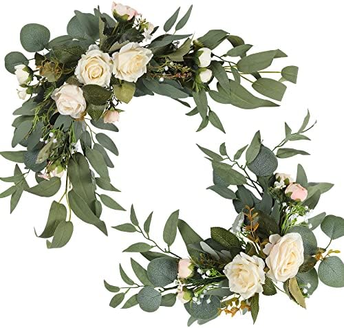 2pcs Small Size Artificial Wedding Arch Flowers for Sign, Floral Swag Dusty Decor for Reception Ceremony