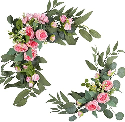 2pcs Small Size Artificial Wedding Arch Flowers for Wedding Sign, Floral Swag Dusty Decor for Reception Ceremony