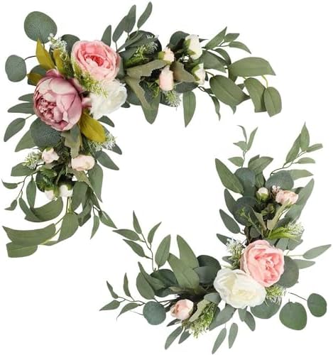 2pcs Small Size Artificial Wedding Arch Flowers for Wedding Sign, Floral Swag Dusty Decor for Reception Ceremony