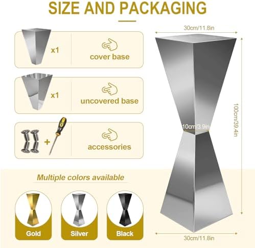 2PCS Stainless Steel Flower Vase Stand, Mirror Metal Pedestal for Table Centerpieces, Wedding & Party, alternate view 3