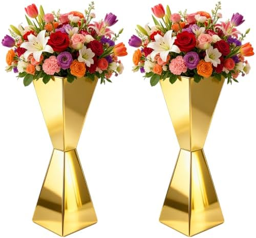 2PCS Stainless Steel Wedding Display Centerpiece Stand - Geometric Symmetry for Weddings, Party, Dessert