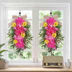 2Pcs Summer Teardrop Swag for Front Door Hydrangea Wreath with Peony