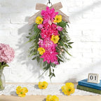 2Pcs Summer Teardrop Swag for Front Door Hydrangea Wreath with Peony, alternate view 2
