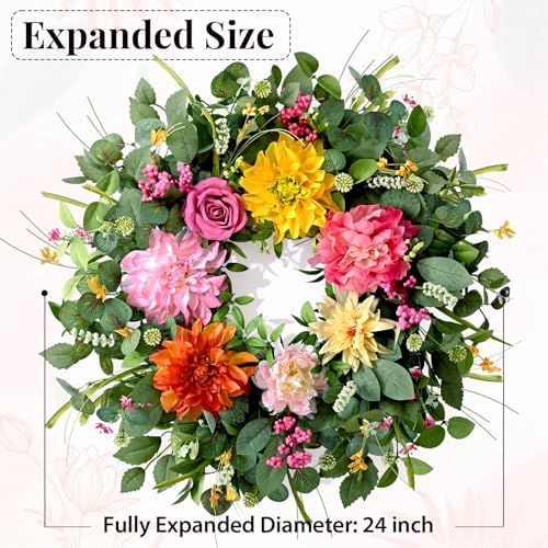 2Pcs Summer Wreaths Easter Wreath, Spring Wreaths for Front Door Outside, Large Front Door Wreath with Peony, alternate view