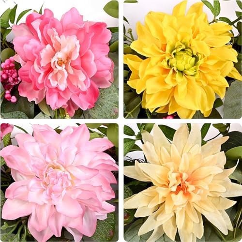 2Pcs Summer Wreaths Easter Wreath, Spring Wreaths for Front Door Outside, Large Front Door Wreath with Peony, alternate view