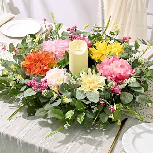 2Pcs Summer Wreaths Easter Wreath, Spring Wreaths for Front Door Outside, Large Front Door Wreath with Peony, alternate view
