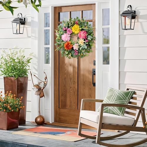 2Pcs Summer Wreaths Easter Wreath, Spring Wreaths for Front Door Outside, Large Front Door Wreath with Peony, alternate view