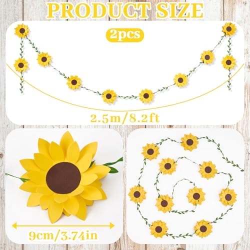 2PCS Sunflower Flower Garlands, Sunflower Banner Garland, Yellow Flower, alternate view 3