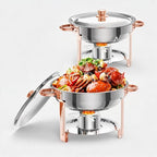 2PCS Superior 5QT Stainless Steel Round Chafing Dish Buffet Set, Lid Holder, Spoon & Tweezers, Portable Food