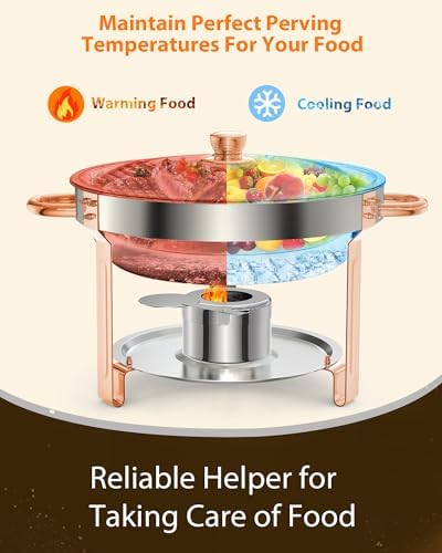 2PCS Superior 5QT Stainless Steel Round Chafing Dish Buffet Set, Lid Holder, Spoon & Tweezers, Portable Food, alternate view