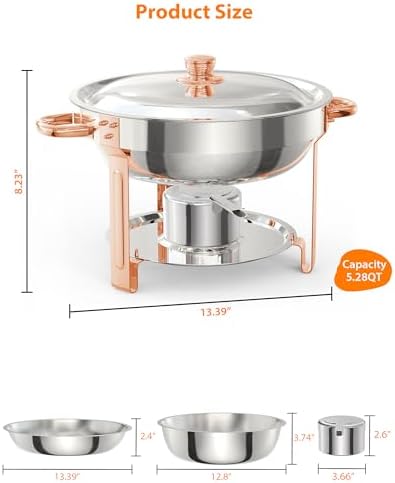 2PCS Superior 5QT Stainless Steel Round Chafing Dish Buffet Set, Lid Holder, Spoon & Tweezers, Portable Food, alternate view