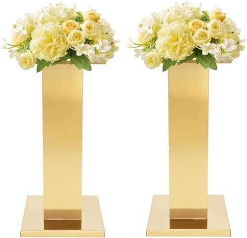 2PCS Tall Vases for Centerpieces,23.6" Stainless Steel Column Geometric Centerpieces Wedding Flower Stand Flower