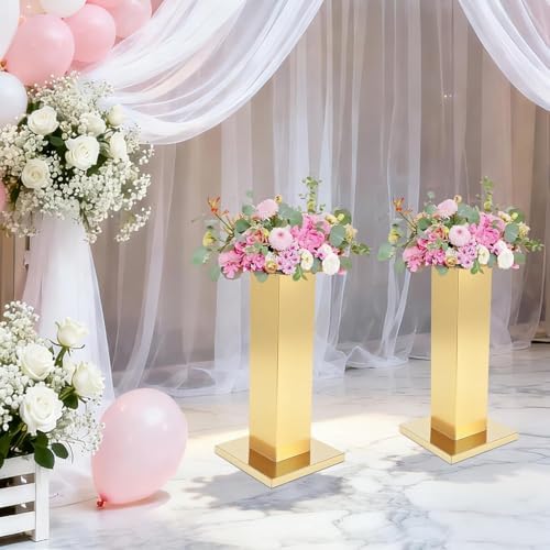 2PCS Tall Vases for Centerpieces,23.6" Stainless Steel Column Geometric Centerpieces Wedding Flower Stand Flower, alternate