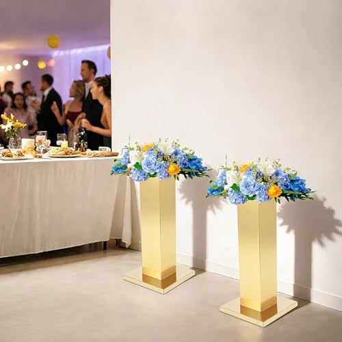 2PCS Tall Vases for Centerpieces,23.6" Stainless Steel Column Geometric Centerpieces Wedding Flower Stand Flower, alternate