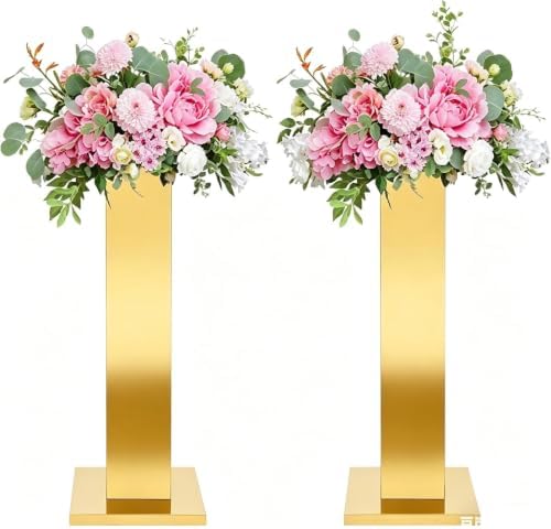 2PCS Tall Vases for Centerpieces,31.5" Stainless Steel Column Geometric Centerpieces Wedding Flower Stand Flower