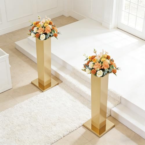 2PCS Tall Vases for Centerpieces,31.5" Stainless Steel Column Geometric Centerpieces Wedding Flower Stand Flower, alternate