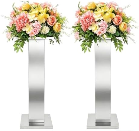 2PCS Tall Vases for Centerpieces,39.4" Stainless Steel Column Geometric Centerpieces Wedding Flower Stand Flower