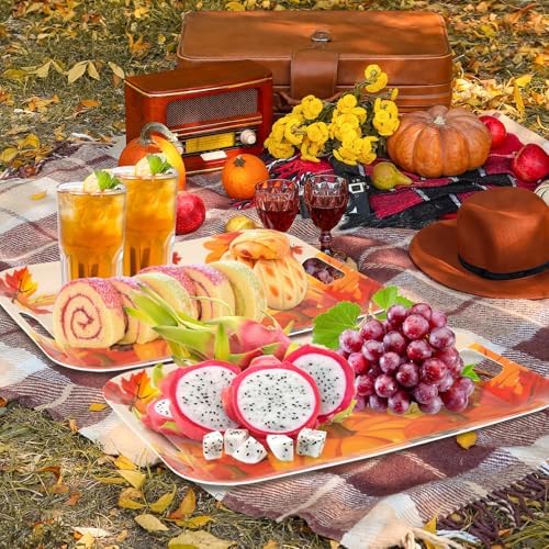 2Pcs Thanksgiving Day Fall Serving Tray 16.1 X 11.1 Inch Large Melamine Trays Platters with Handles Fall Pumpkin, alternate