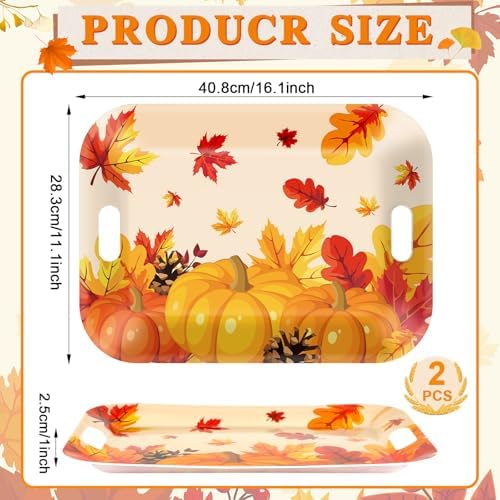 2Pcs Thanksgiving Day Fall Serving Tray 16.1 X 11.1 Inch Large Melamine Trays Platters with Handles Fall Pumpkin, alternate