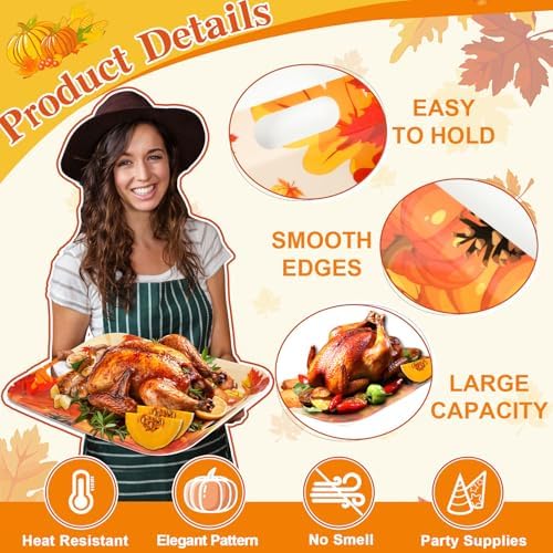 2Pcs Thanksgiving Day Fall Serving Tray 16.1 X 11.1 Inch Large Melamine Trays Platters with Handles Fall Pumpkin, alternate