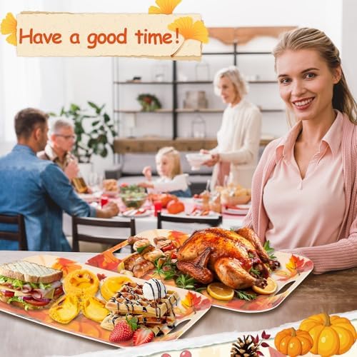2Pcs Thanksgiving Day Fall Serving Tray 16.1 X 11.1 Inch Large Melamine Trays Platters with Handles Fall Pumpkin, alternate