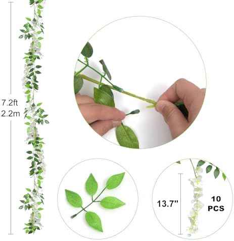 2Pcs Total 14.4FT Wisteria Artificial Flowers Garland for Decor, alternate view 3