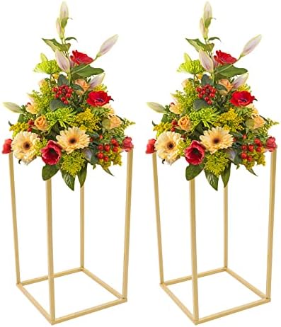 2PCS Wedding Flower Stand 15.74 inches Rectangular Display Rack Gold Flower Holder Metal Detachable Holder