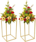 2PCS Wedding Flower Stand 15.74 inches Rectangular Display Rack Gold Flower Holder Metal Detachable Holder