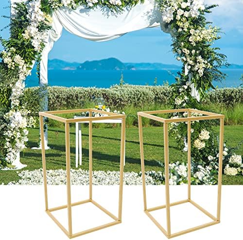 2PCS Wedding Flower Stand 15.74 inches Rectangular Display Rack Gold Flower Holder Metal Detachable Holder, alternate view 4