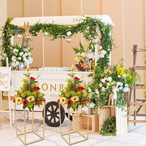 2PCS Wedding Flower Stand 15.74 inches Rectangular Display Rack Gold Flower Holder Metal Detachable Holder, alternate view 5