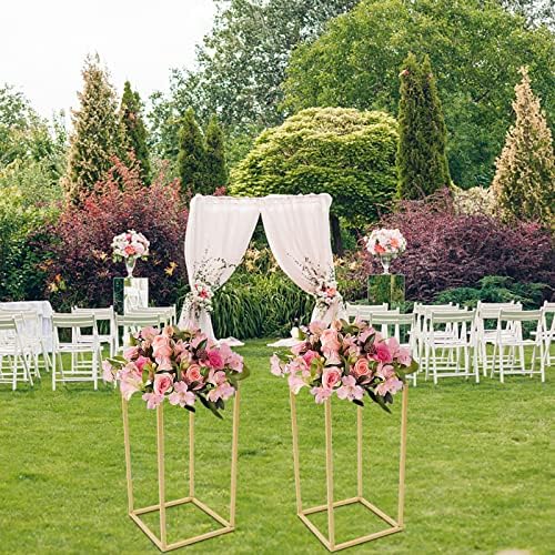 2PCS Wedding Flower Stand 15.74 inches Rectangular Display Rack Gold Flower Holder Metal Detachable Holder, alternate view 7