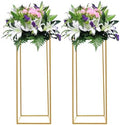 2PCS Wedding Flower Stand Rectangular Flower Rack Gold Display Holder Metal Art Geometric Column for Birthday
